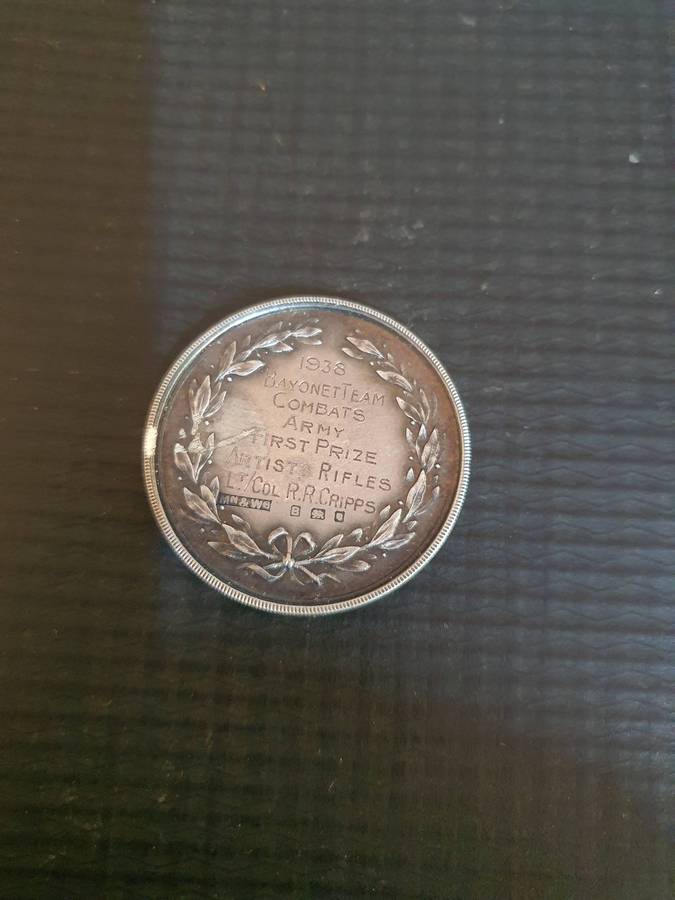 1936 Bayonet Team Combat Medal to Lt Col RR Cripps (35548) From 9th Worchester Regiment . (Sml)