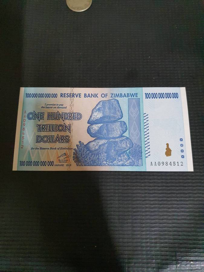 UNC 2008 100 Trillion Zimbabwe Banknote. Highest Denominational note in the world