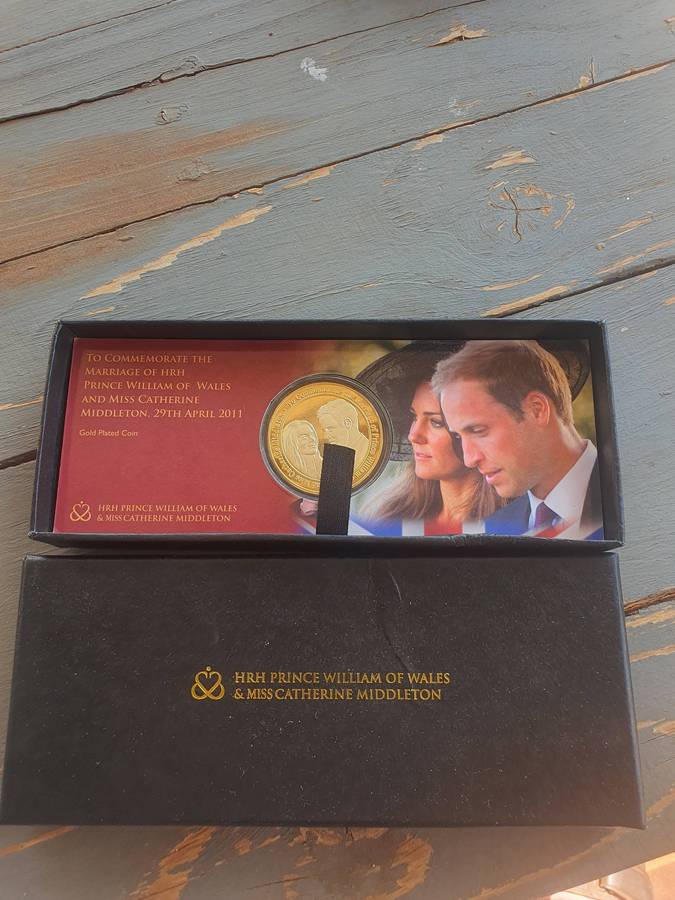 Prince William and Kate Gold Plated Wedding Medal in Box