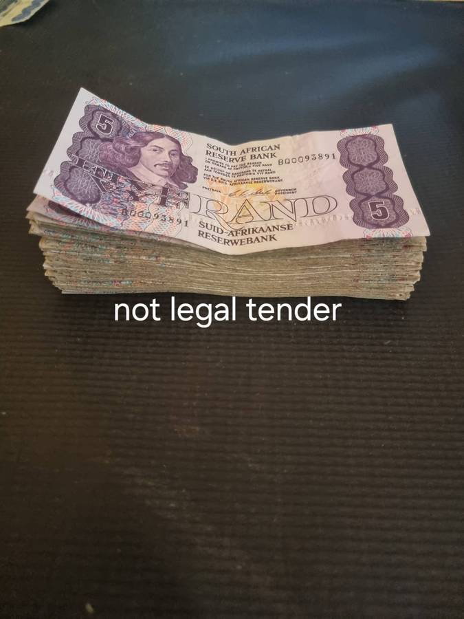 81 C Stals five rand notes. Buy now per note.