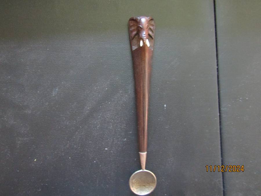 Sterling Silver And Wooden East Africa Elephant motive Spoon