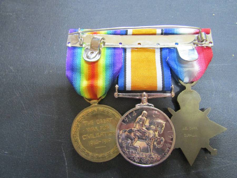 WW1 Medal to JE Carr Durh Light Infantry. Replica Medals