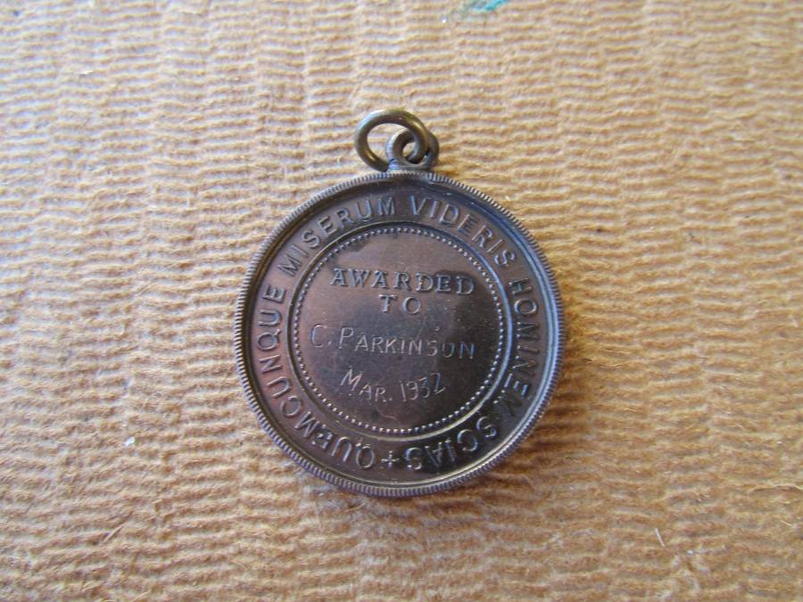 Royal Life Saving Society Medal awarded to C Parkinson 1932