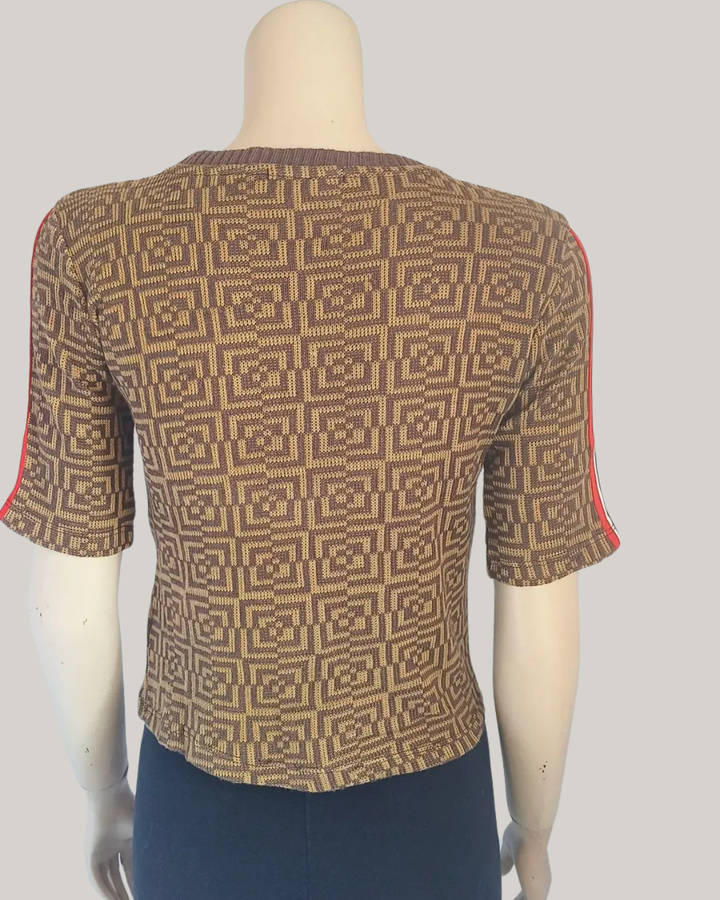 Brown and Gold top with red and white stripe in sleeve from Bershka size 10