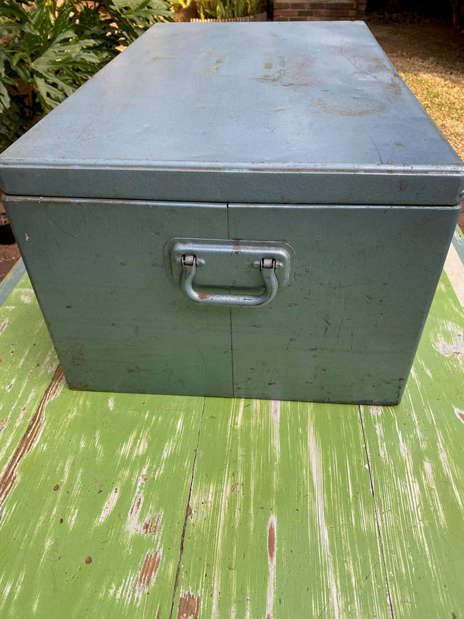 Large Vintage Steel Portable Lockable Storage Chest