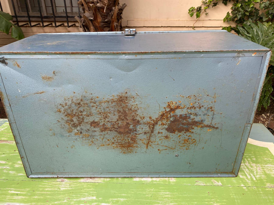 Large Vintage Steel Portable Lockable Storage Chest