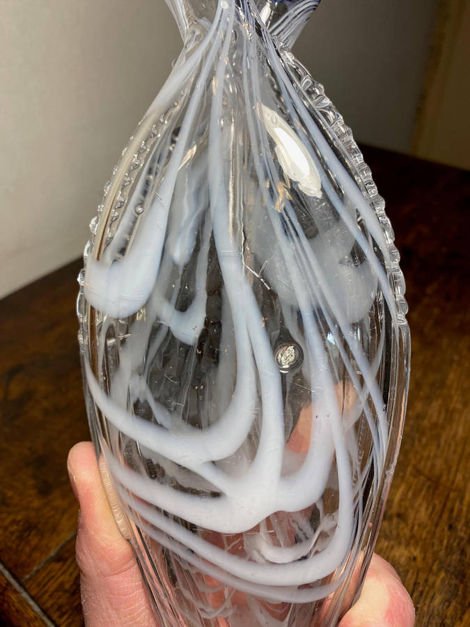 Gemel Double Flask Glass Bottle White & Blue Nailsea Type Antique Blown Glass