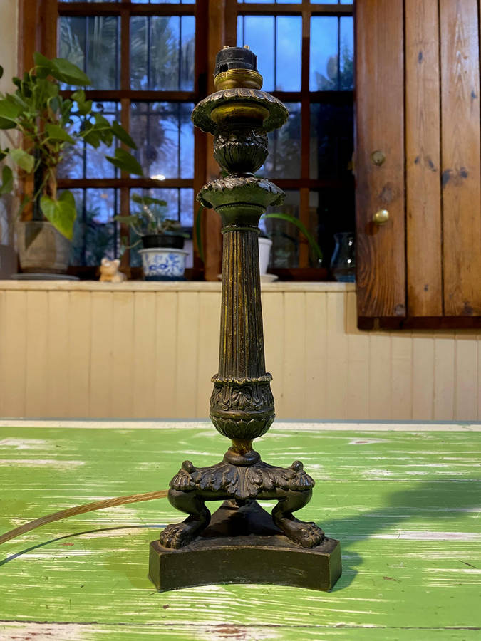 Solid Bronze Corinthian Pillared Candlestick Lamp Conversion Base, circa 1840