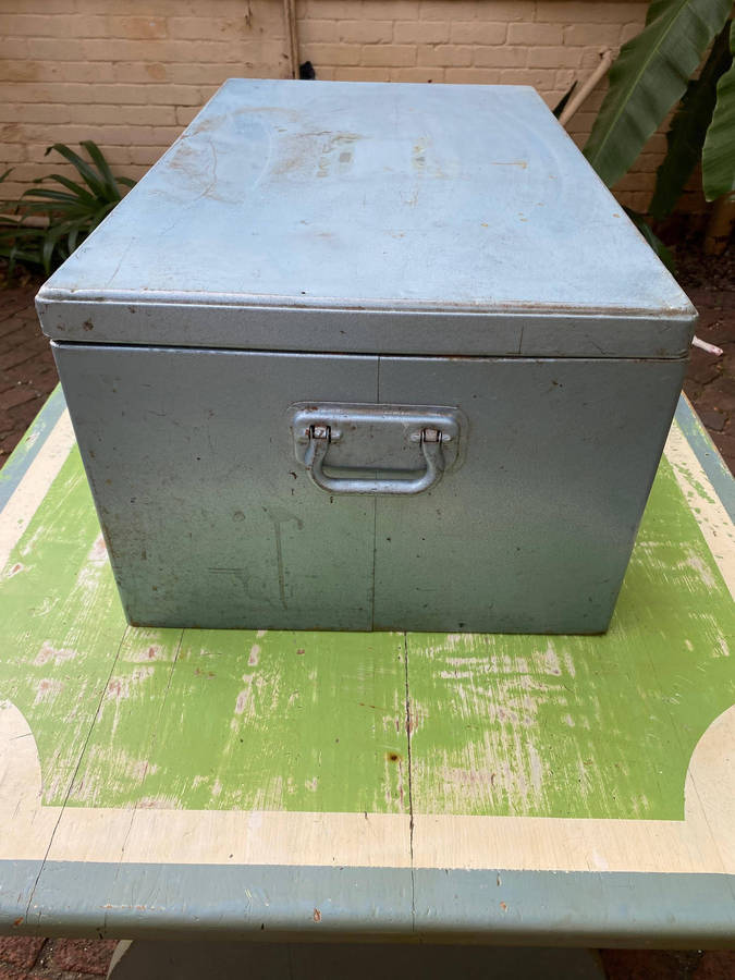 Large Vintage Steel Portable Lockable Storage Chest