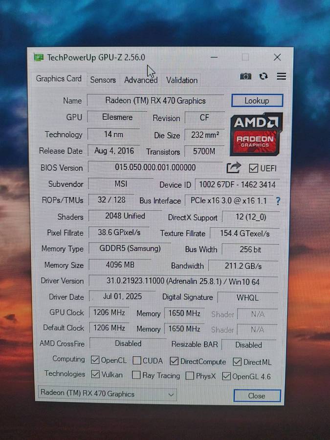 Msi RX 470 4gb Graphics Card