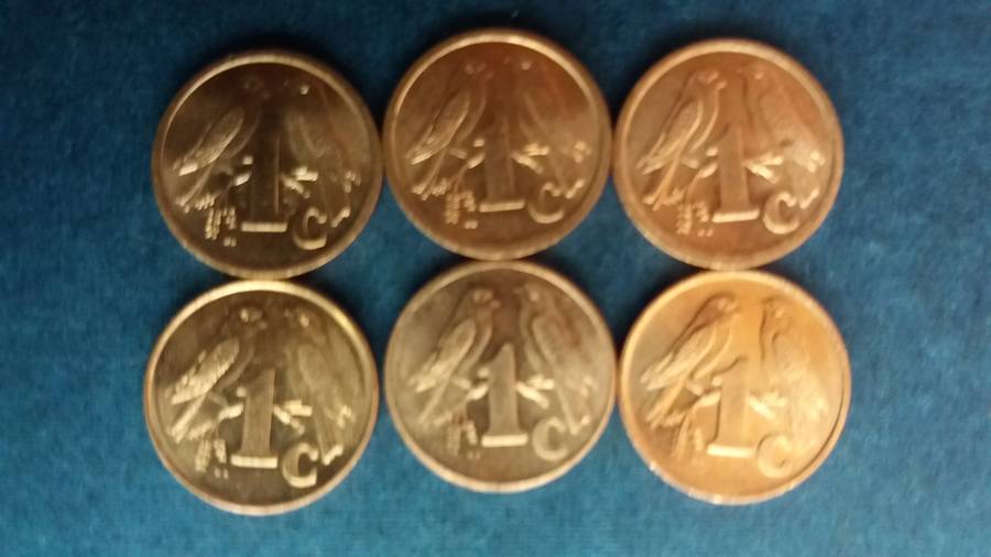 South Africa 1996, 1997, 1998, 1999, 2000 & 2001 1 cent * 6 x coins* Condition AU/UNC