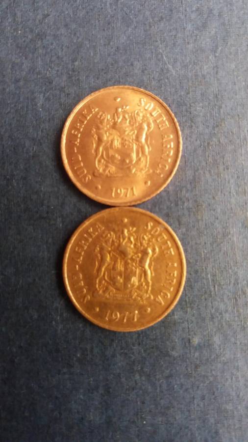 South Africa 1971 & 1977 1 cent * 2 x coins* AU Condition