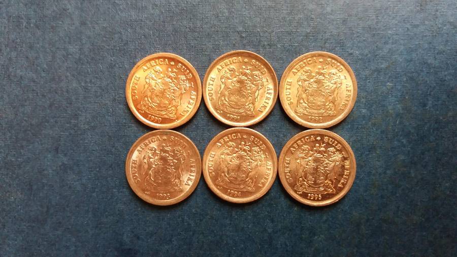 South Africa 1990, 1991, 1992, 1993, 1994 & 1995 1 cent *6 x coins*