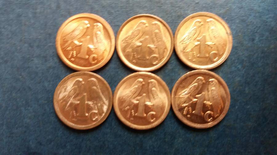 South Africa 1990, 1991, 1992, 1993, 1994 & 1995 1 cent *6 x coins*