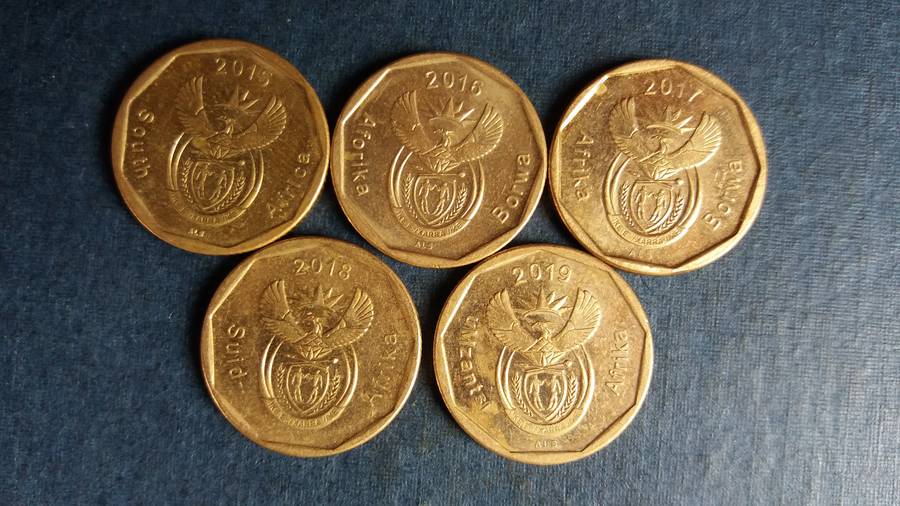 South Africa 2015, 2016, 2017, 2018 & 2019 20 cent * 5 x coins*