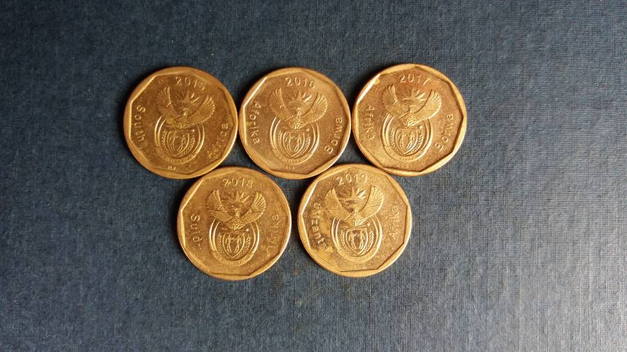 South Africa 2015, 2016, 2017, 2018 & 2019 20 cent * 5 x coins*