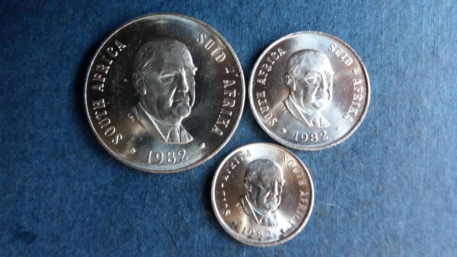 South Africa 1982 50 cent, 10 cent & 5 cent * J. Vorster* 50 cent Mintage 2 069 999