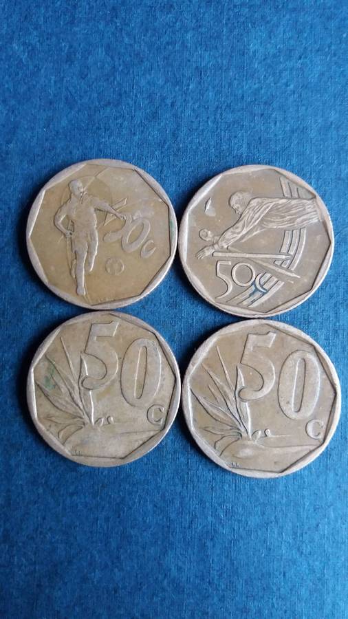 South Africa 2002 & 2003 50 cents - Bafana & ICC Cricket World Cup with Stelizia plant