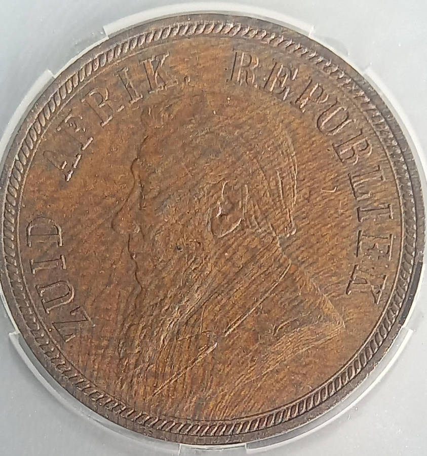 1894 ZAR ONE PENNY AU53 BN. SCARCER YEAR WITH LOW MINTAGE