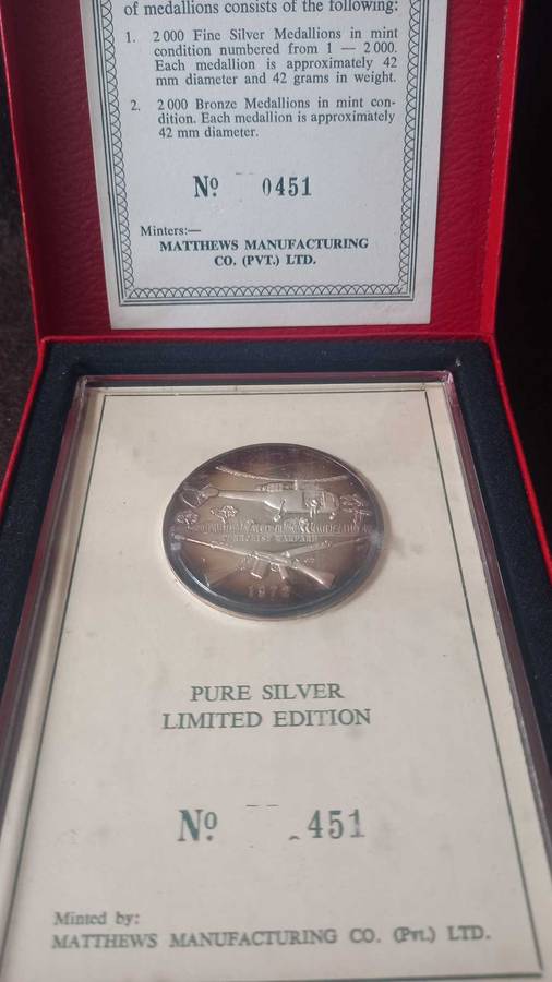RHODESIA PURE SILVER LTD ED. HISTORY MEDALION VOL. 3