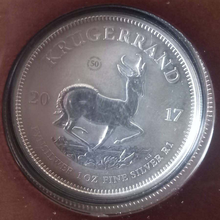 2 X 2017 1oz FINE SILVER KRUGER RANDS IN WALLNUT SAM BOX. PREMIUM UNCIRCULATED