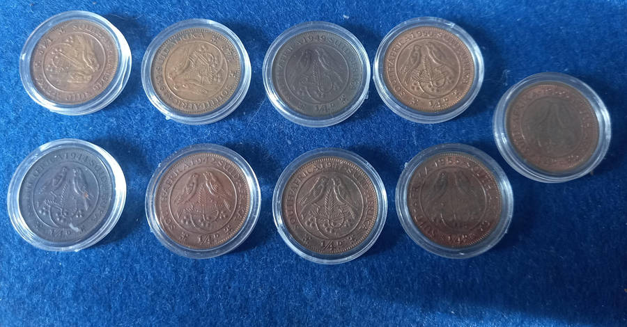9 X UNION 1/4 FARTINGS BID PER COIN. SEE YEARS BELOW UNDER DESCRIPTION