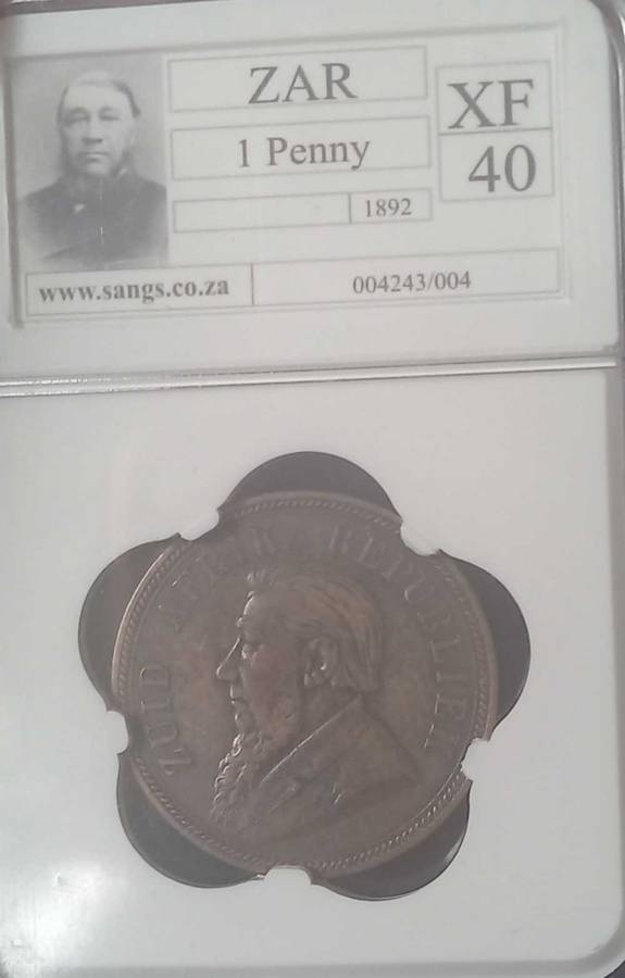 1892 ZAR 1 PENNY XF40