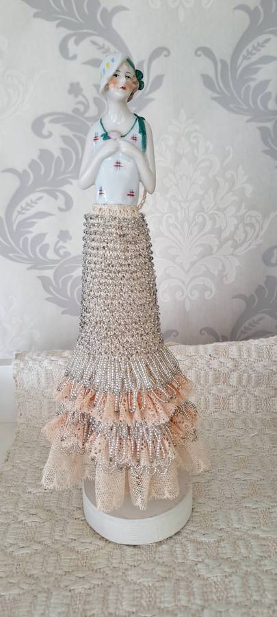 Stunning Tall hand beaded and 1/2body porcelain figurine ONE OF A KIND