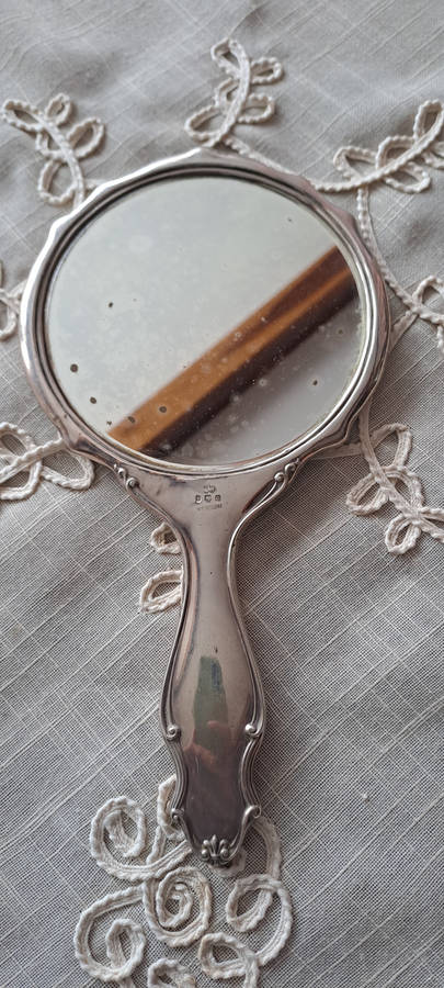 Large Antique Art Nouveau silver hallmarked hand mirror