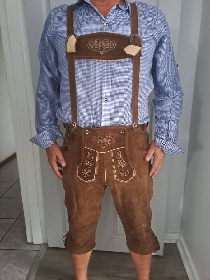 Traditional Spirit of Bavaria German genuine leather Lederhosen with shirt size 34/36
