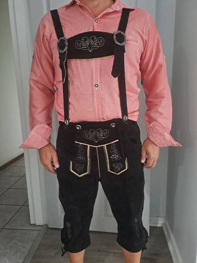Traditional Spirit of Bavaria German genuine leather Lederhosen with shirt size 34/36