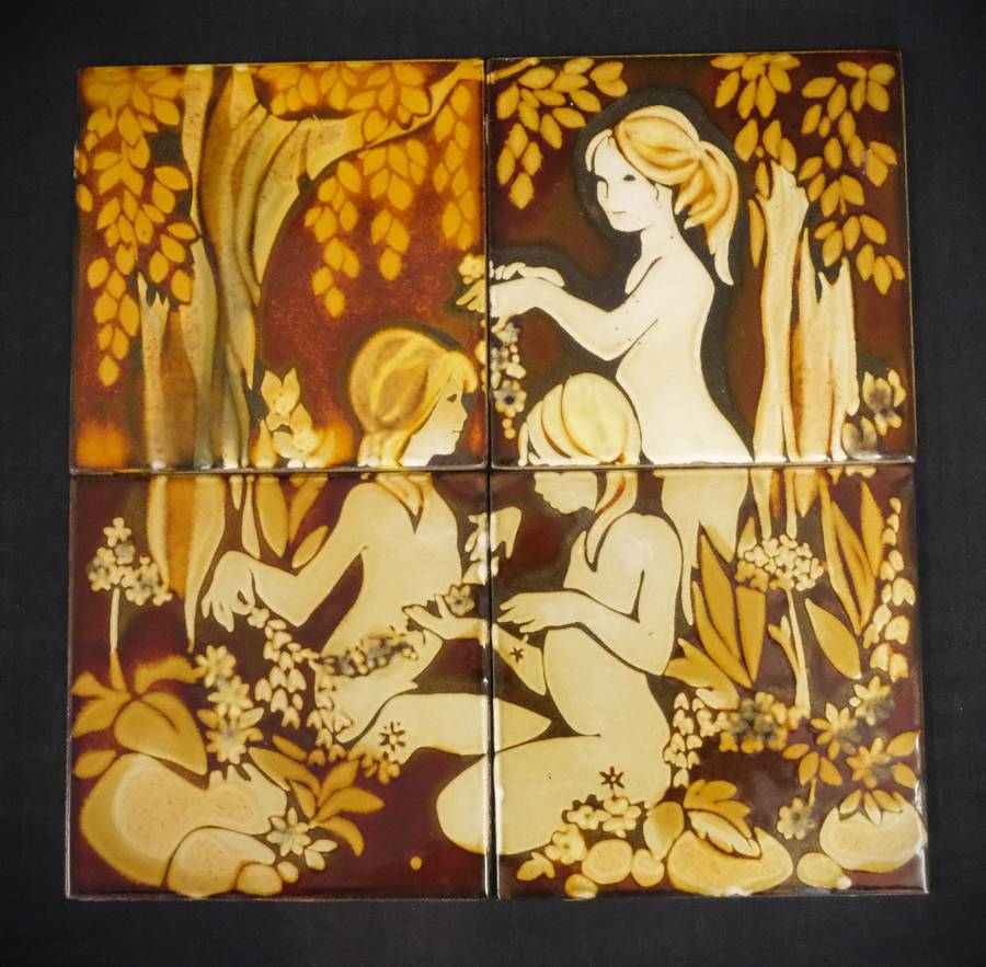 Vintage Liebermann Tile Mural - Women in Forest