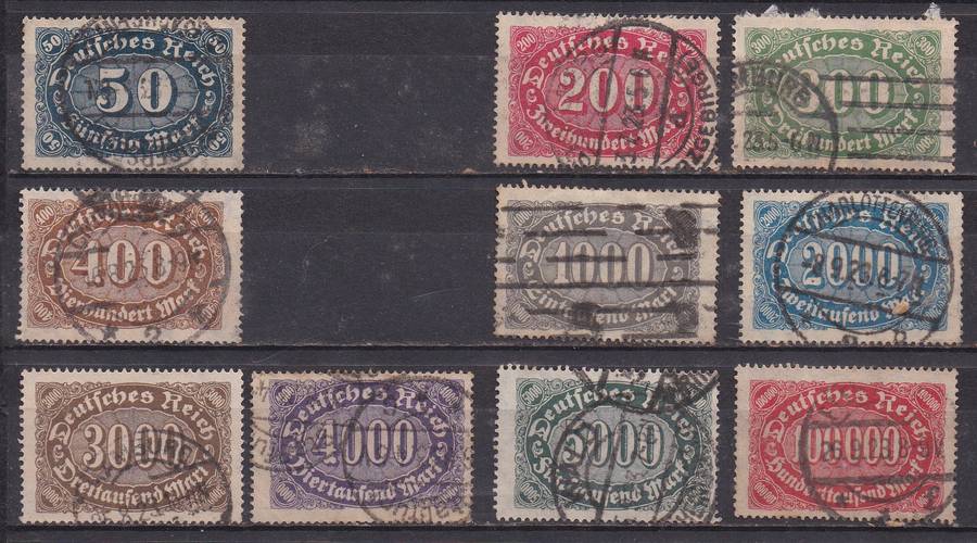 Germany 1922-23 large numeral issue, short set FU
