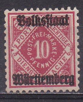 Germany 1919 Wurttemburg 10ph officials of 1906-19 O/P MM
