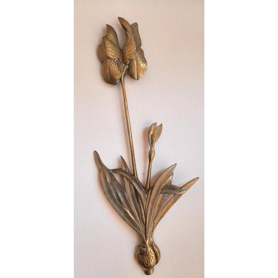 Brass Mid Century Iris Flower Botanical Wall Art