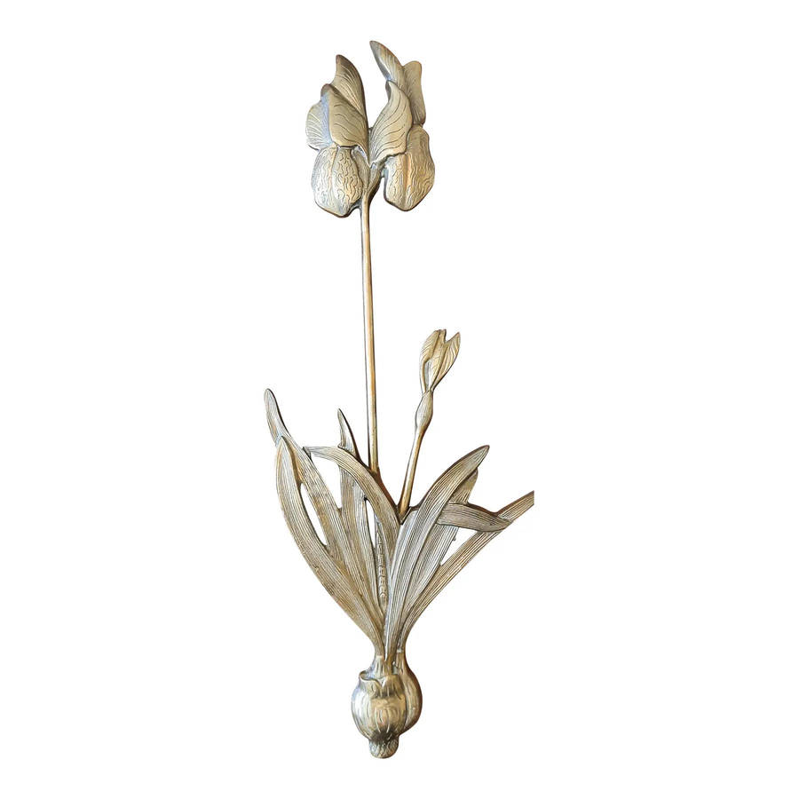 Brass Mid Century Iris Flower Botanical Wall Art