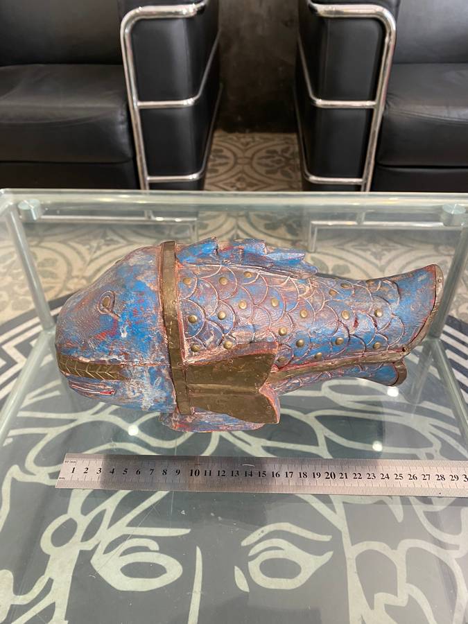 VINTAGE WOODEN ABD BRASS FISH !!!!