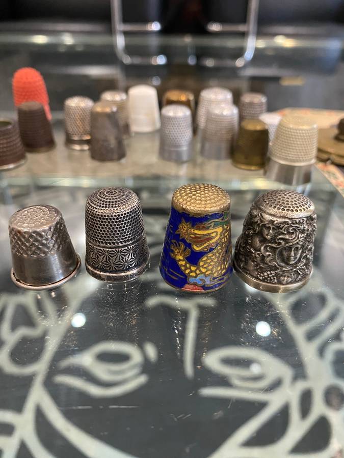 Sterling silver, enamel, painted and metal thimbles collection. Bid now!