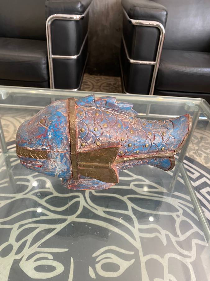 VINTAGE WOODEN ABD BRASS FISH !!!!