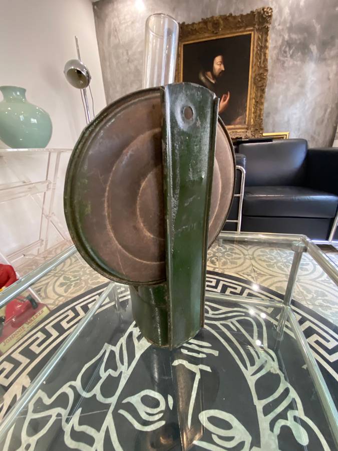 Antique double wick wall lamp by Atlas Company with Pyrex glass