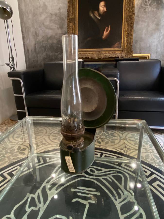 Antique double wick wall lamp by Atlas Company with Pyrex glass