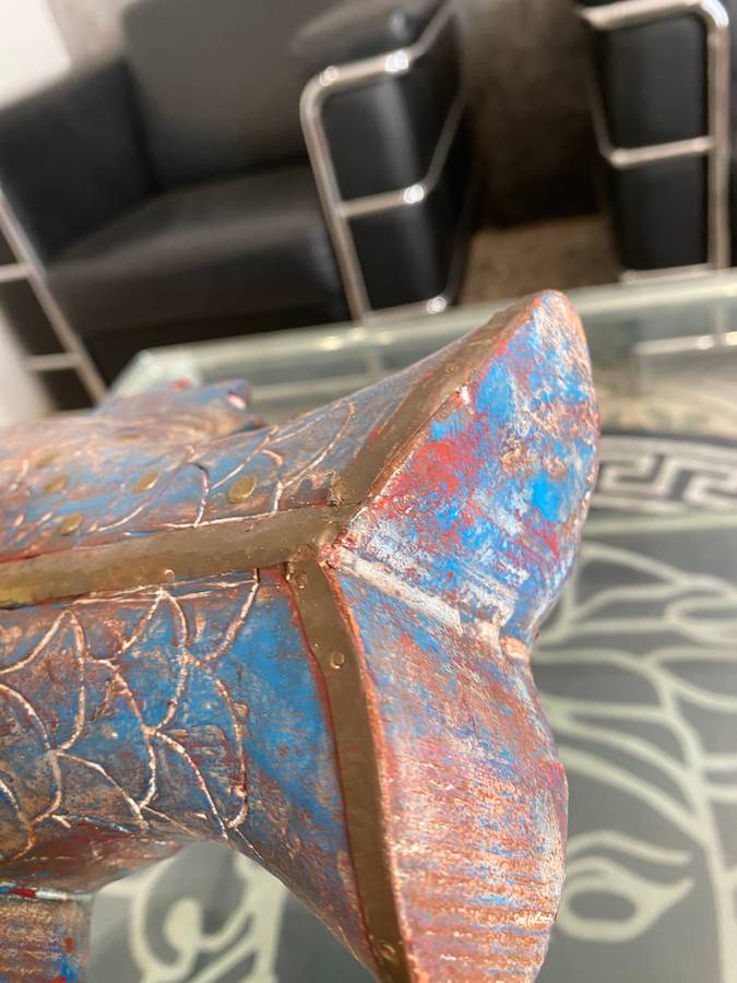 VINTAGE WOODEN ABD BRASS FISH !!!!