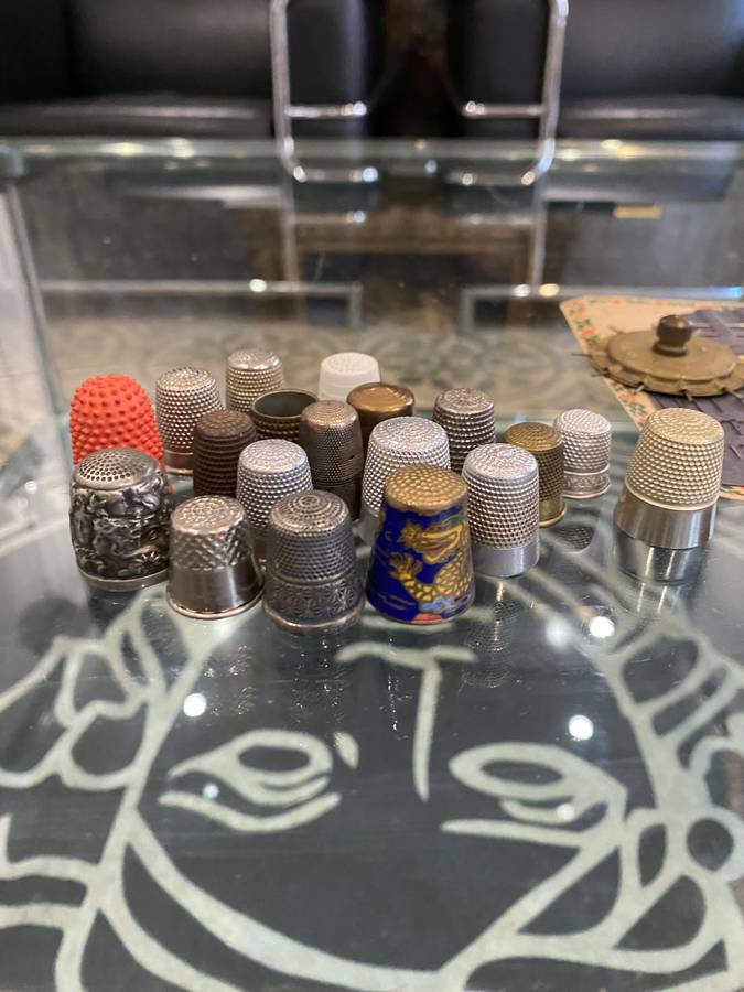 Sterling silver, enamel, painted and metal thimbles collection. Bid now!
