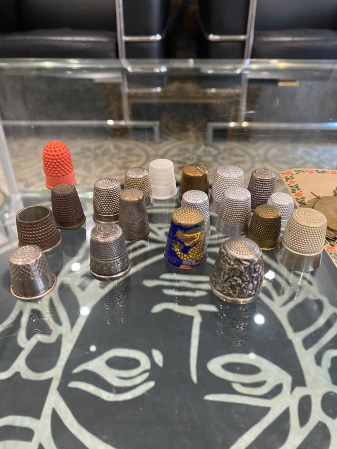 Sterling silver, enamel, painted and metal thimbles collection. Bid now!