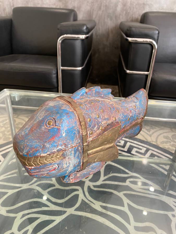 VINTAGE WOODEN ABD BRASS FISH !!!!