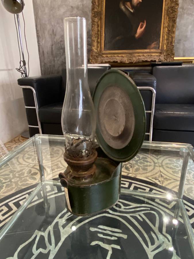 Antique double wick wall lamp by Atlas Company with Pyrex glass