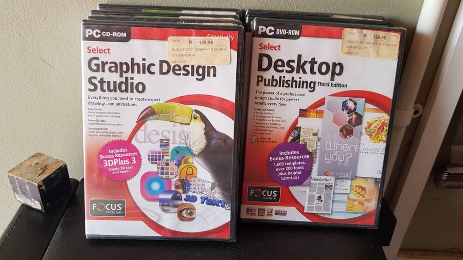 9 x CD's (Garden Designer, Home Designer, Music Theory, Guitar, Graphic Design, Desktop Publishing)