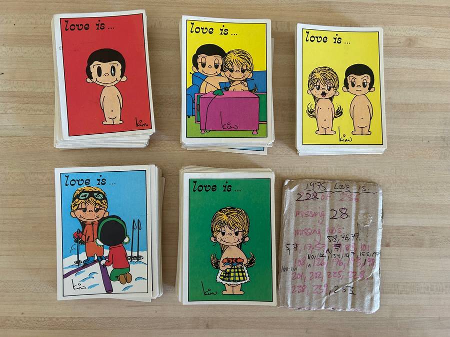 Vintage Panini Italy's 1978 LOVE IS Cartoon sticker collection with 228 of 256 missing only 28