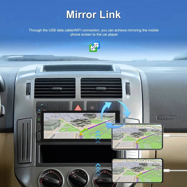 Podofo 6.86 Inch 1Din  Touch Screen Wireless Carplay Android Auto BT/USB FM AUX Rear View Cam
