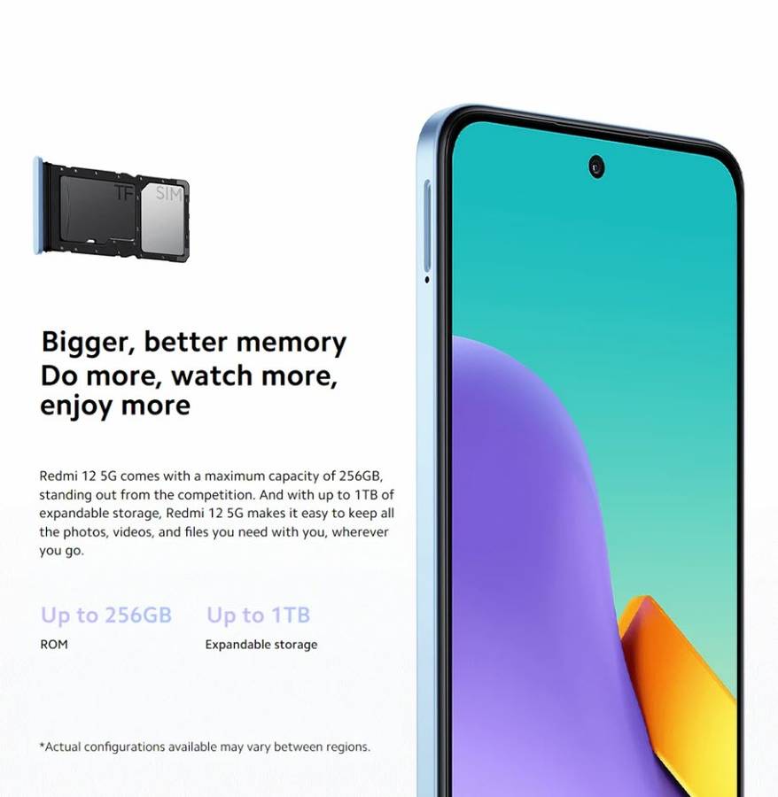 XIAOMI Redmi 12 5G 256GB Polar Blue Mobile Phone Global Rom Android 14  HyperOS